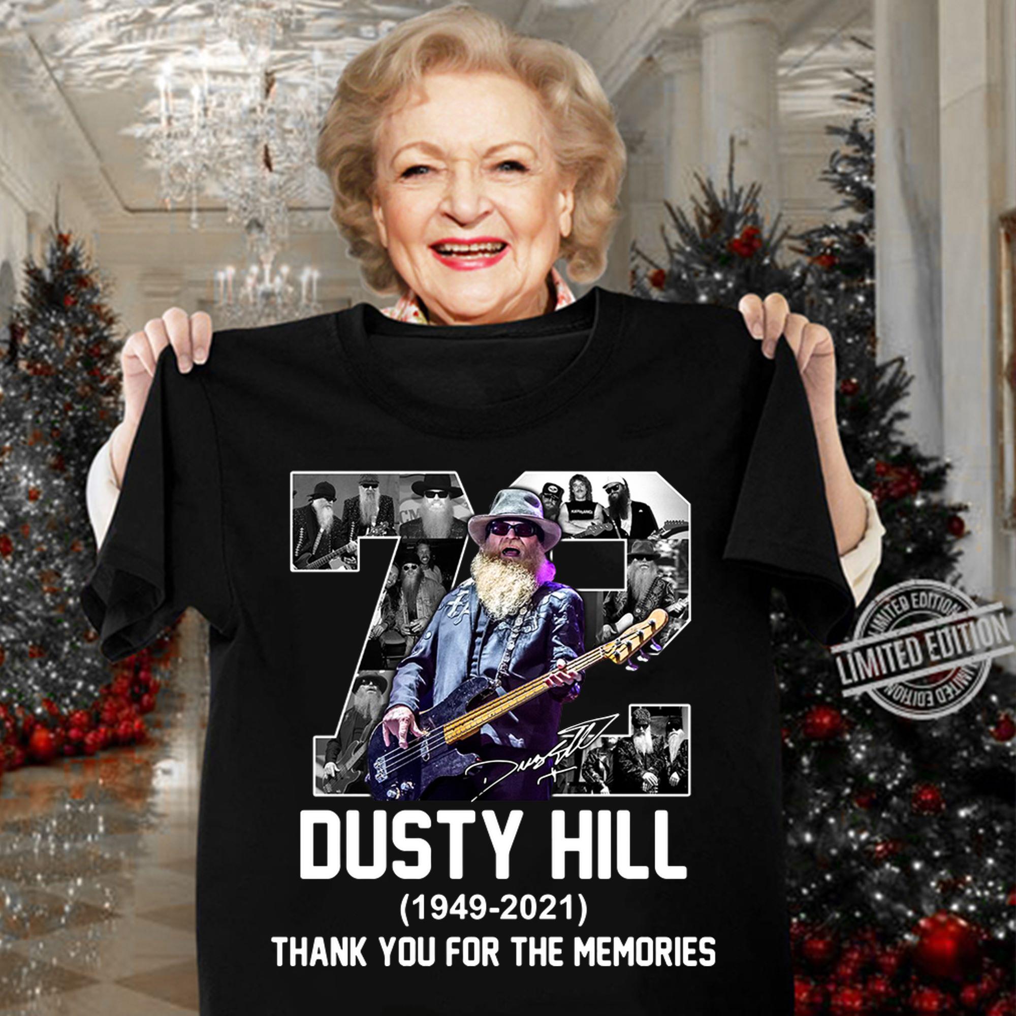 72 Years Of Dusty Hill 1949-2021 Signature Thank You For The Memories Zz Top t-shirt woman shirt