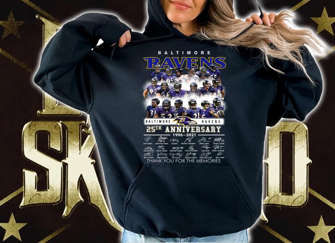 Team Baltimore Ravens 25th Anniversary 1996-2021 Signatures t-shirt hoodie
