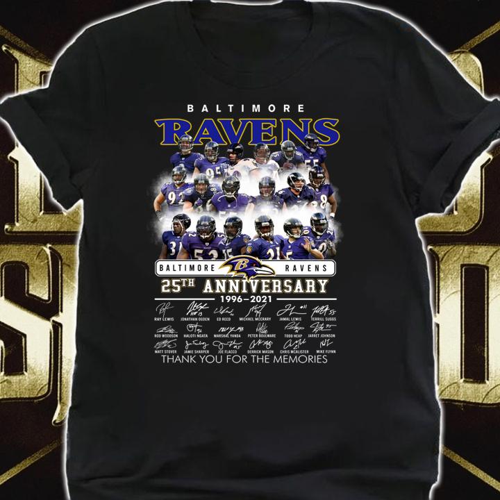 Team Baltimore Ravens 25th Anniversary 1996-2021 Signatures t-shirt shirt