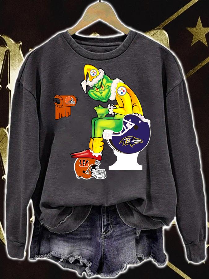 Pittsburgh Steelers Grinch Santa Baltimore Ravens Toilet t-shirt sweatshirt