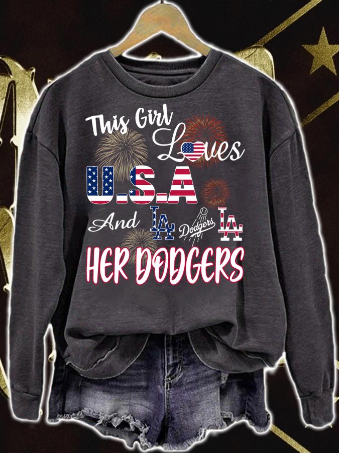 4th Of July This Girl Loves Usa And Los Angeles Dodgers Los Angeles Her Dodgers t-shirt sweatshirt