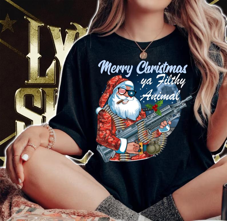 Santa Claus Merry Christmas ya filthy animal t-shirt woman shirt