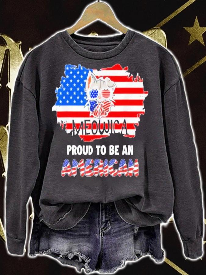 Meowica Proud To Be An American 4th Of July Merica USA Flag Shirt t-shirt sweatshirt