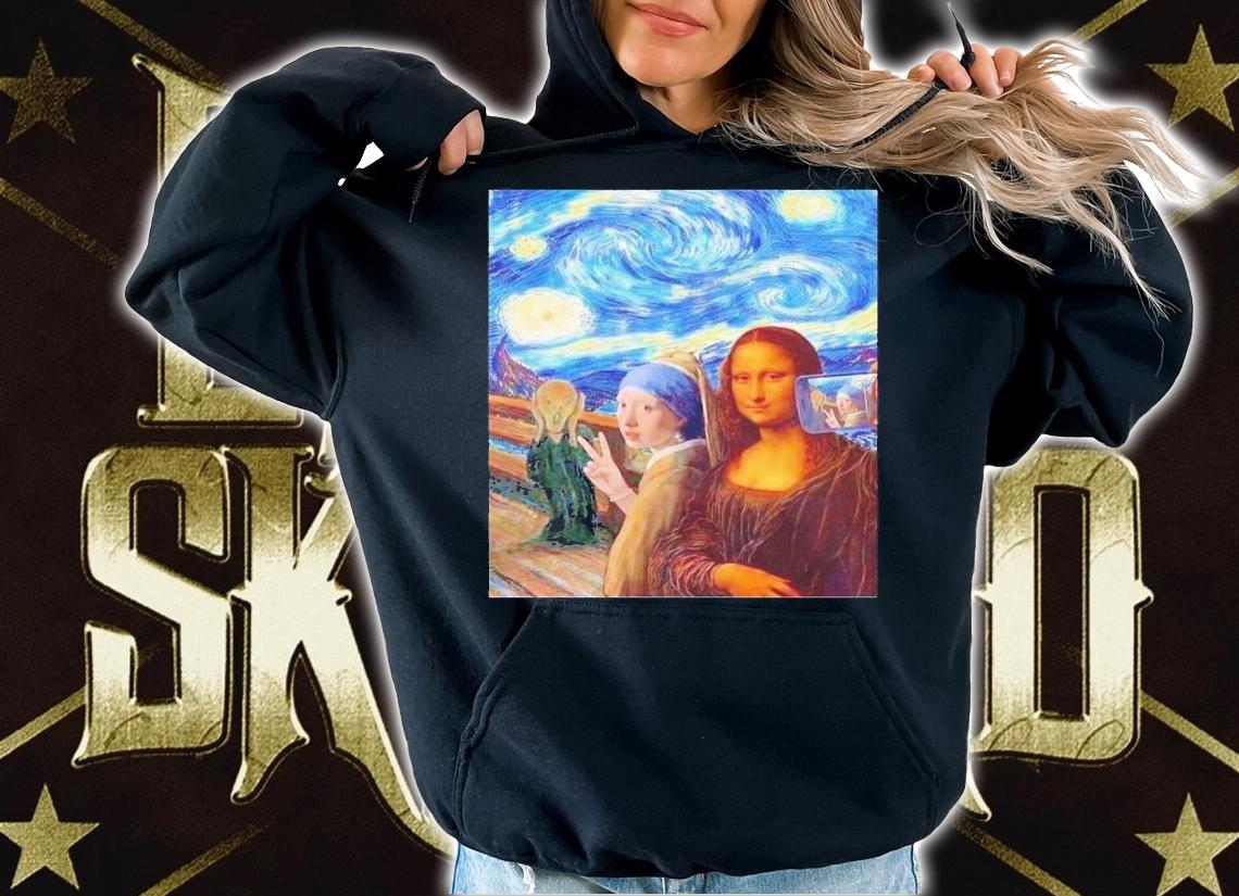 Scream Selfie Paintings Mash Up Mona Lisa Girl With A Pearl Earring Shirt t-shirt