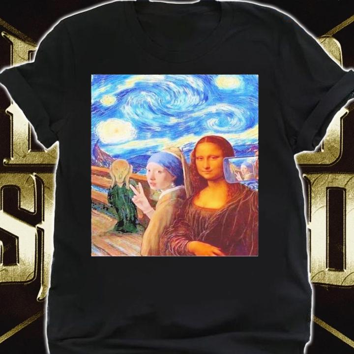 Scream Selfie Paintings Mash Up Mona Lisa Girl With A Pearl Earring Shirt t-shirt