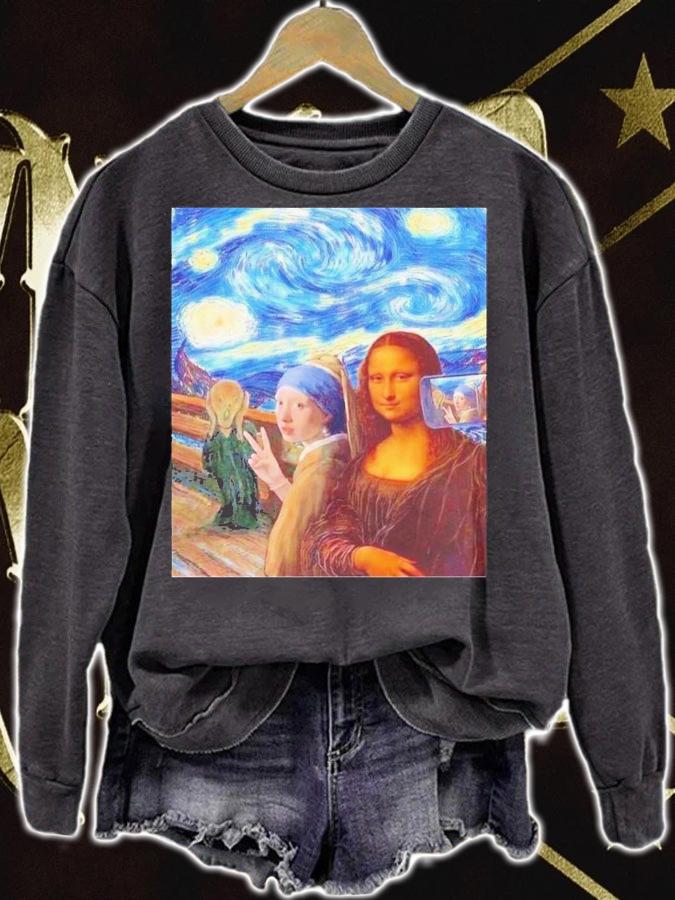 Scream Selfie Paintings Mash Up Mona Lisa Girl With A Pearl Earring Shirt t-shirt