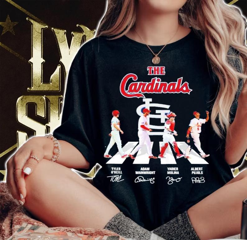 The Cardinals Tyler O'neill Adam Wainwright Yadier Molina And Albert Pujols Abbey Road Signatures Shirt t-shirt woman shirt