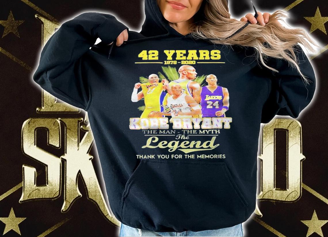 42 years 1978-2020 Kobe Bryant The Man The Myth The Legends signatures thank you for the memories t-shirt