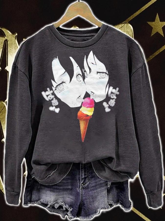 Ahegao Face Funny Napolitan Ice Cream Lewd Anime Manga Girls shirt t-shirt sweatshirt