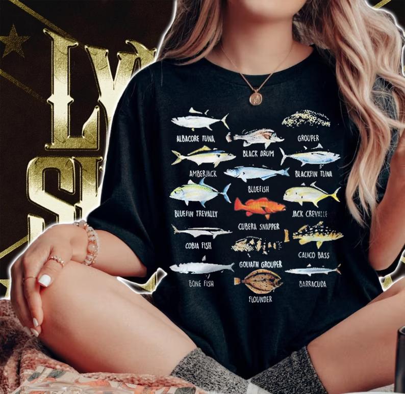 Albacore Tuna Black Drum Grouper Amberjack Bluefish Flounder T-shirt t-shirt woman shirt