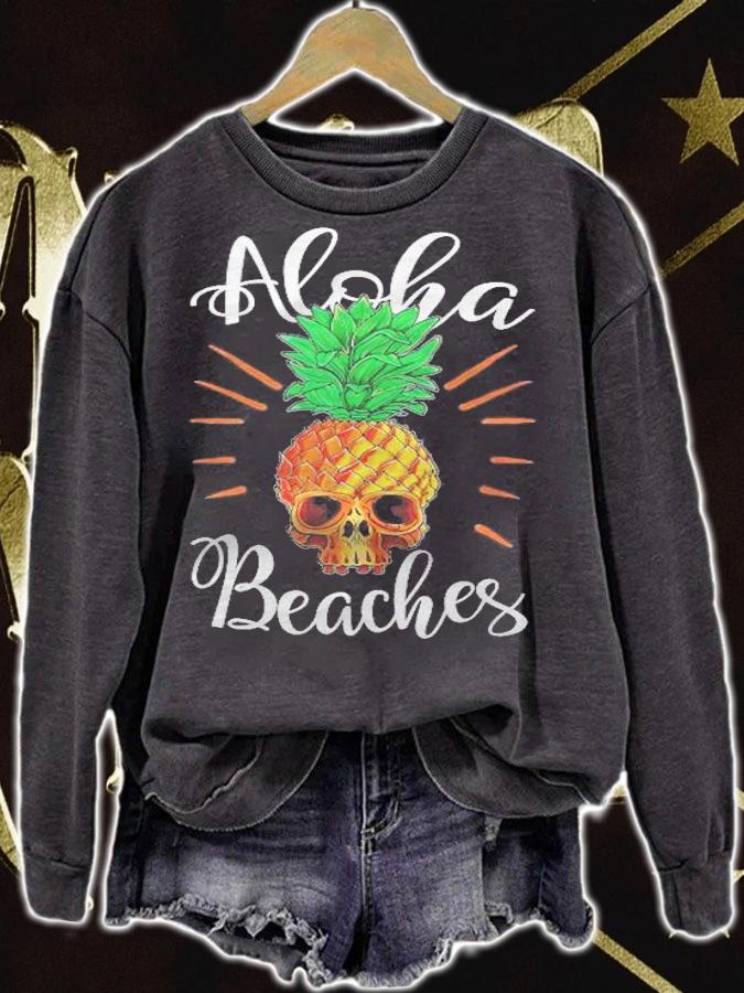 Aloha Beaches Pineapple Skull Surfer Hawaii Summer Vacation T-shirt t-shirt sweatshirt