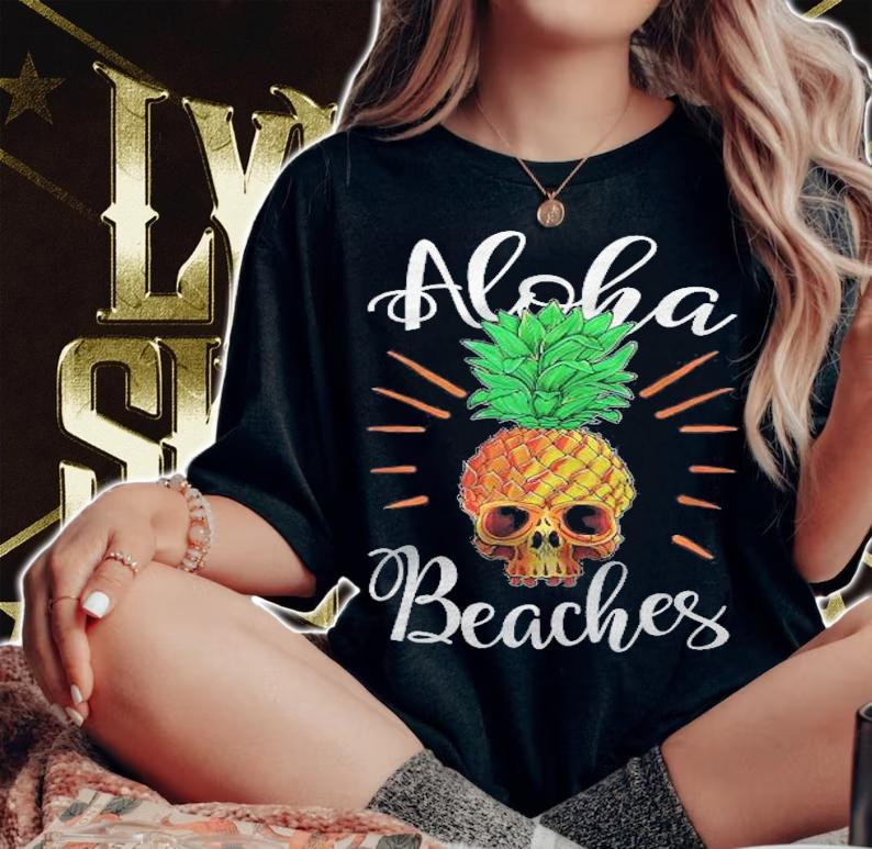 Aloha Beaches Pineapple Skull Surfer Hawaii Summer Vacation T-shirt t-shirt woman shirt