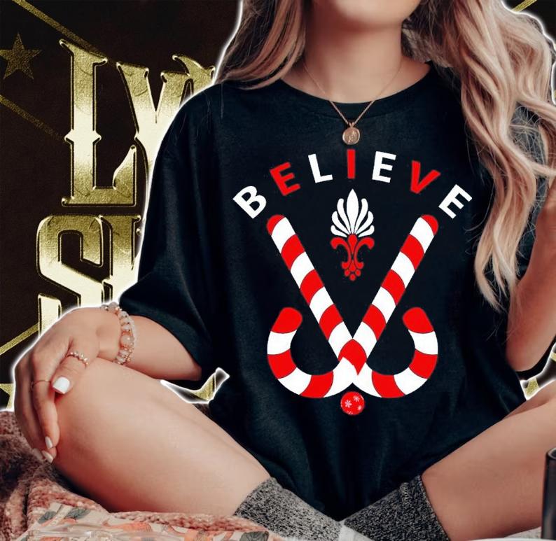 Believe Candy Cane Christmas Shirt t-shirt woman shirt