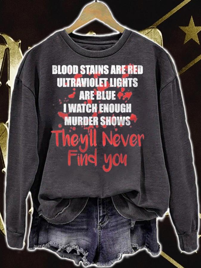 Blood Stains Are Red Ultraviolet Lights Are Blue Halloween Shirt t-shirt sweatshirt
