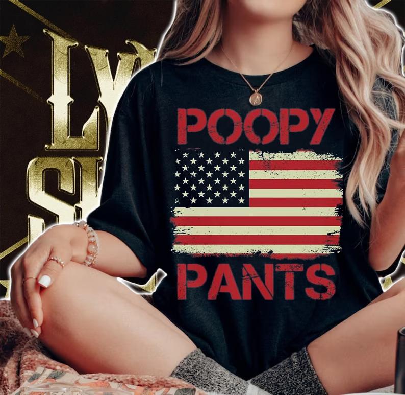 Poopy Pants Biden Retro USA Flag T-Shirt t-shirt
