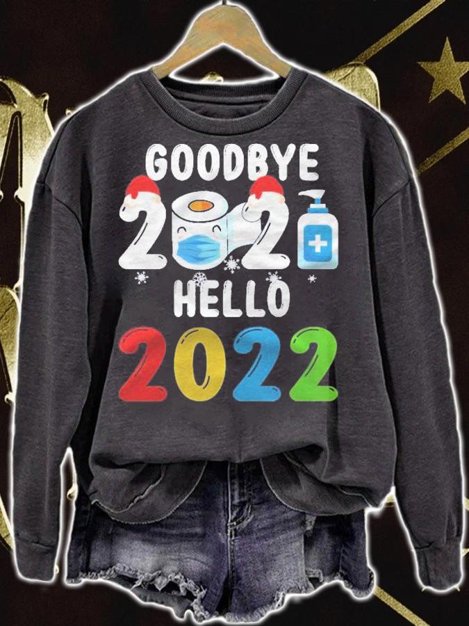 Womens Goodbye 2021 Hello 2022 Santa Hat Mask Syringe New Years Eve Shirt t-shirt sweatshirt