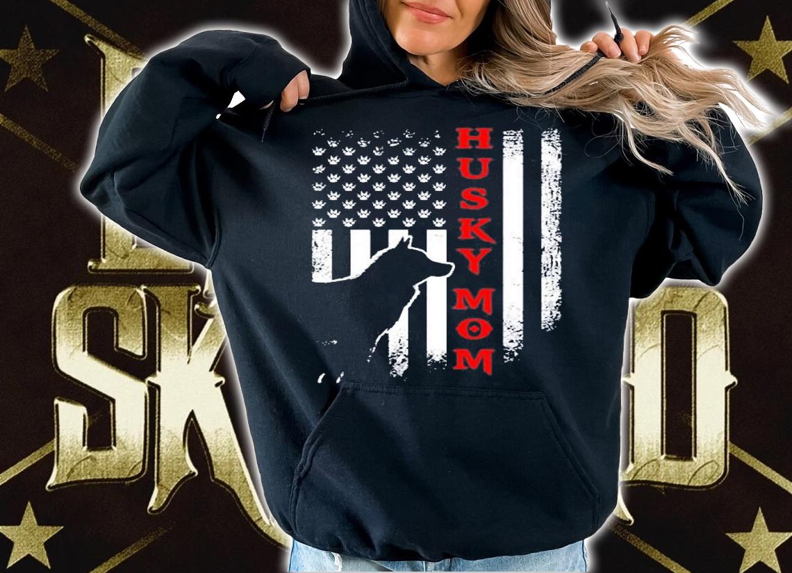 Vintage Usa American Flag Siberian Husky Dog Mom Silhouette Pullover T-Shirt t-shirt hoodie