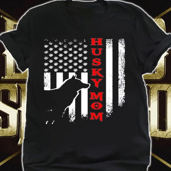 Vintage Usa American Flag Siberian Husky Dog Mom Silhouette Pullover T-Shirt t-shirt shirt