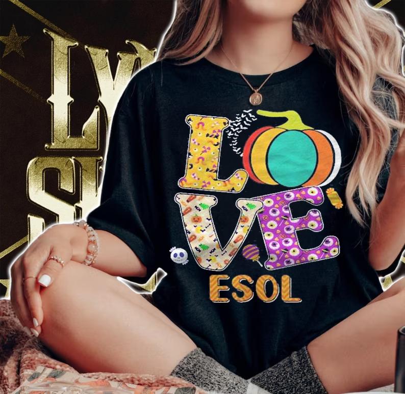 Funny Halloween Love Esol Pumpkin Teacher Costume Shirt t-shirt woman shirt