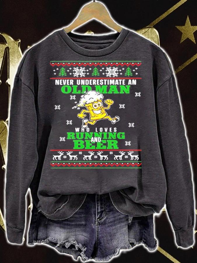 Never Underestimate An Old Man Who Loves Running And Beer T-Shirt t-shirt