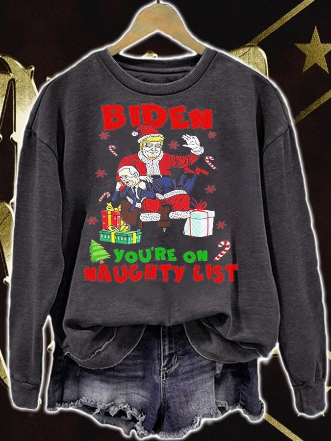 Santa Trump Spanking Joe Biden Funny You're On Naughty List T-Shirt t-shirt