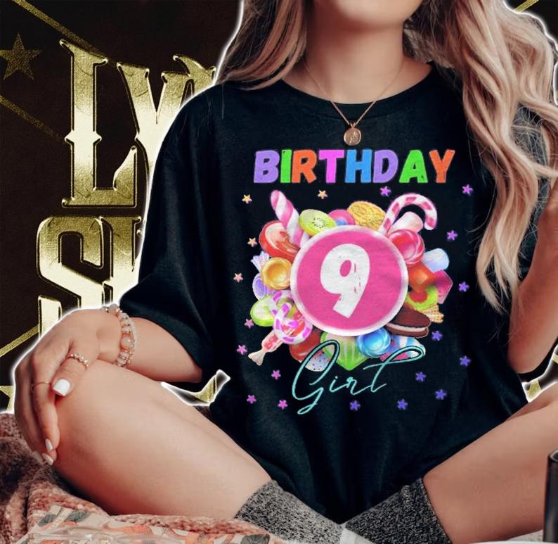 Candy Land Birthday Party Girl Age 9 Ver2 shirt t-shirt woman shirt