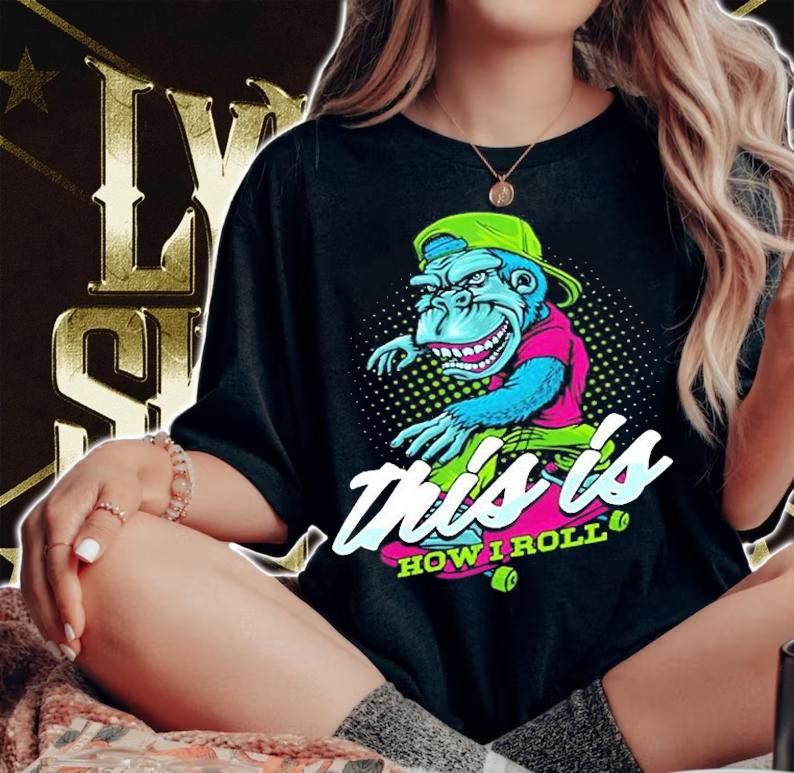 Longboard Monkey Gorilla Skateboard Skateboarder Skate T-Shirt t-shirt woman shirt