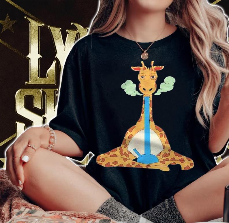 Funny Giraffe Smoking Bong Meditating Shirt woman shirt