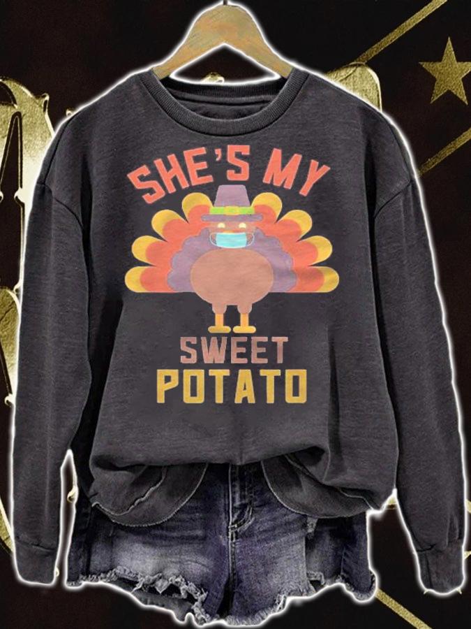 Thanksgiving Mask Couples Shes My Sweet Potato I Yam Shirt sweatshirt