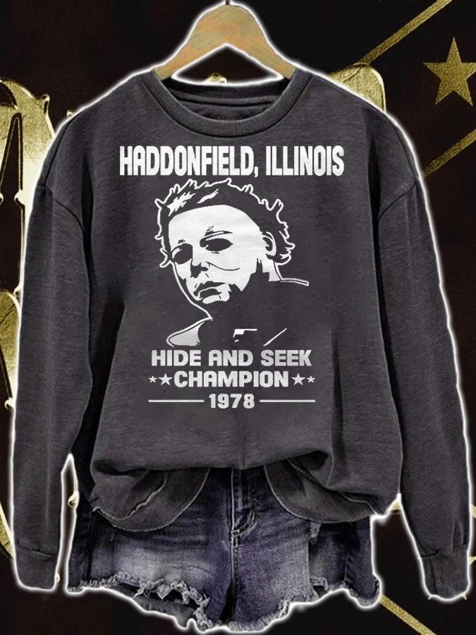Haddonfield Illinois Hide & Seek Champion Black Tri Blend Shirt sweatshirt
