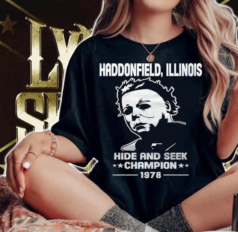 Haddonfield Illinois Hide & Seek Champion Black Tri Blend Shirt woman shirt