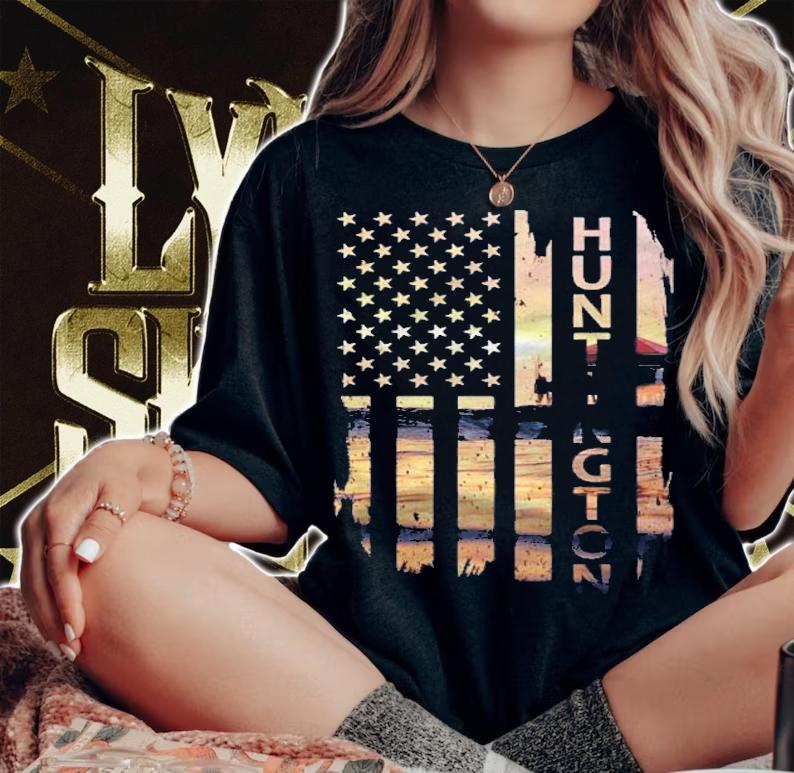 Huntington Beach Summer Sunset American Flag T-shirt woman shirt