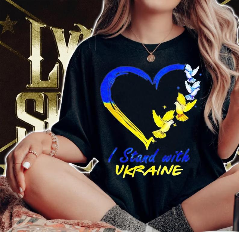 I Stand With Ukraine Shirt Heart Dove Flag Free Ukraine T-Shirt woman shirt