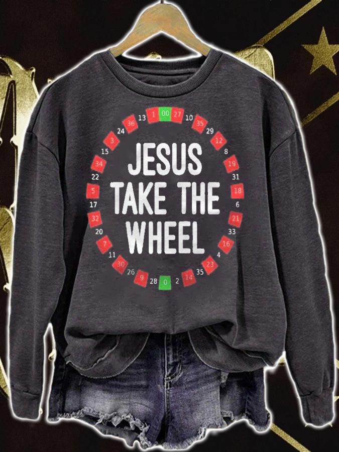 Jesus Take The Wheel Roulette Wheel Gambling Raglan Baseball Tee shirt