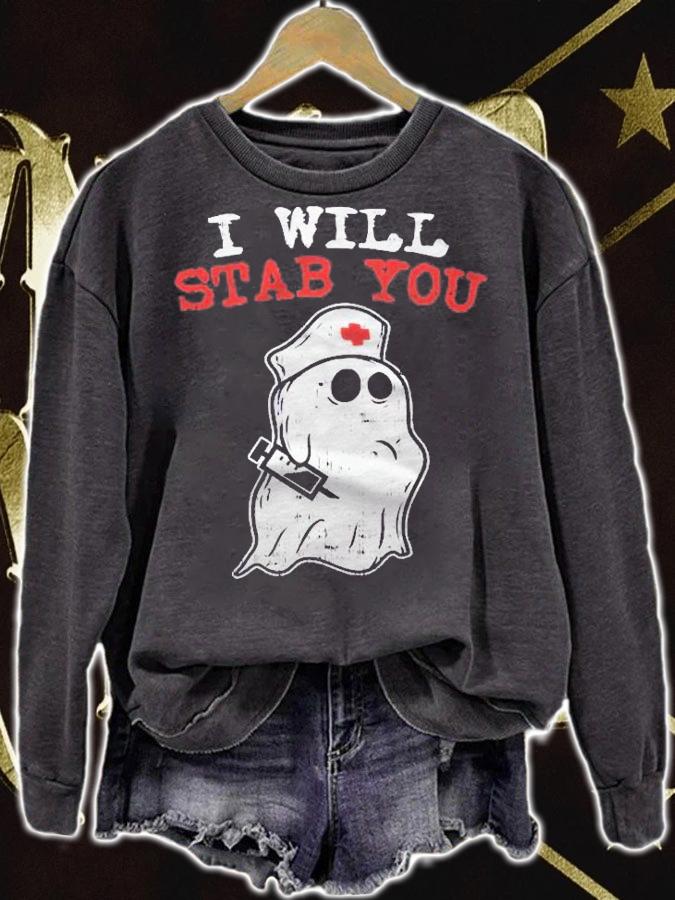 Nurse Halloween Costume Shirt I Will Stab You Medical Ghost Shirt