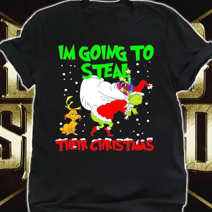 Grinch Santa And Max Dog I'm Going To Steal Their Christmas Shirt shirt