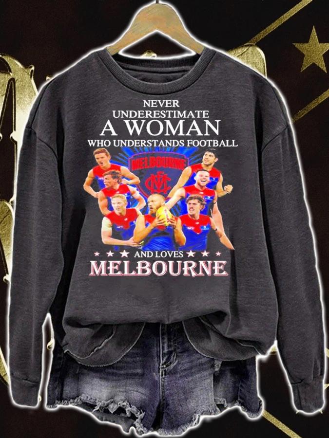 Never Underestimate A Woman Who Understands Football And Loves Melbourne Signatures Shirt