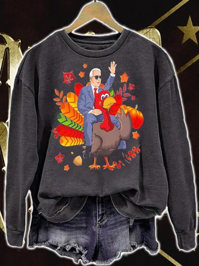Riding With President Biden Funny Turkey Thanksgiving T-Shirt