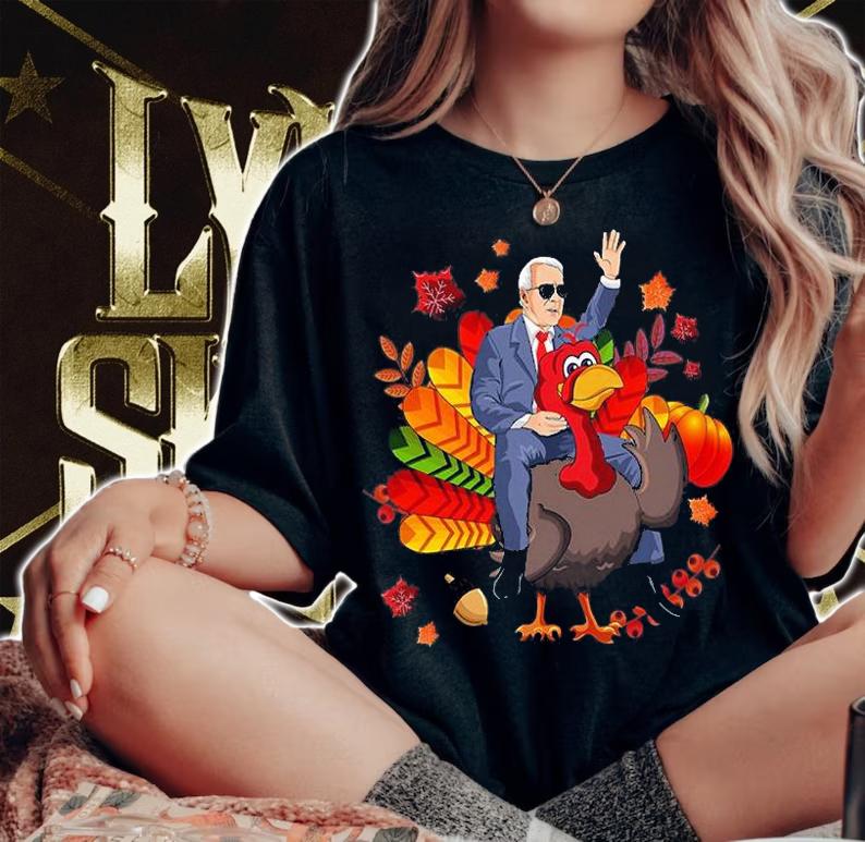 Riding With President Biden Funny Turkey Thanksgiving T-Shirt