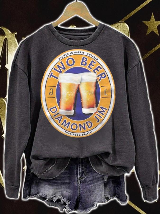 Two beer Diamond Jim logo T-shirt sweatshirt