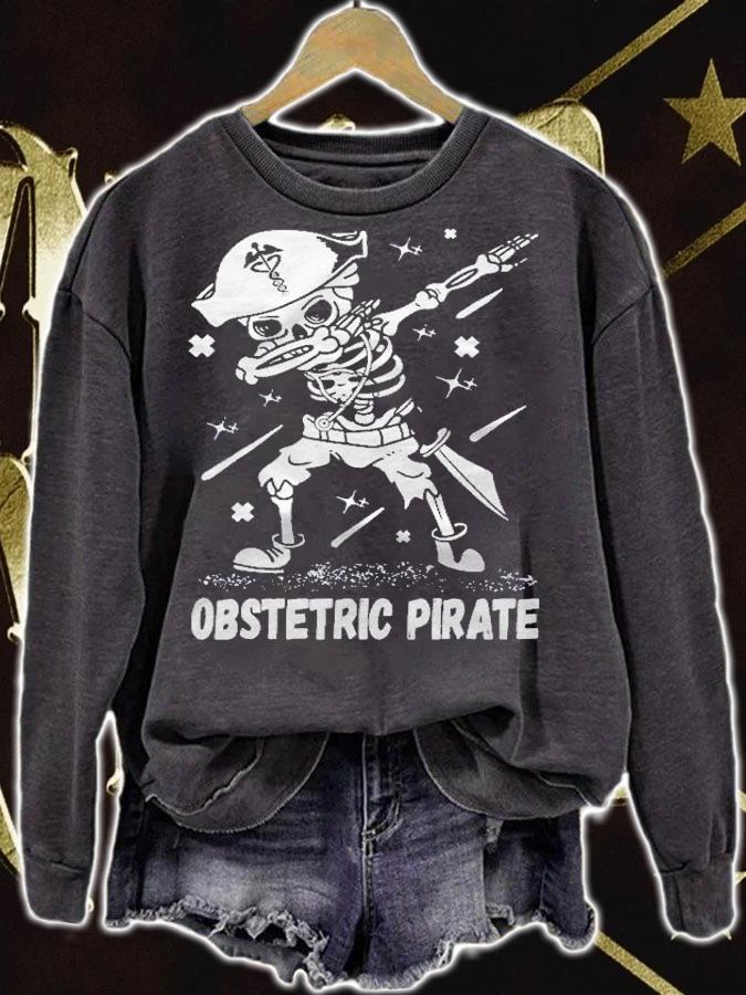 Halloween Medical Obstetric Ob Nurse Dabbing Skeleton Pirate Shirt sweatshirt