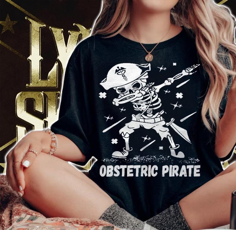 Halloween Medical Obstetric Ob Nurse Dabbing Skeleton Pirate Shirt woman shirt