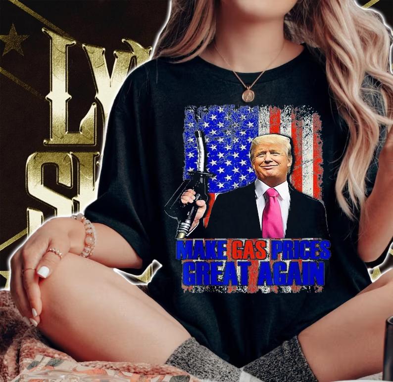 Funny Pro Trump Make Gas Prices Great Again USA Vintage USA Flag T-Shirt woman shirt