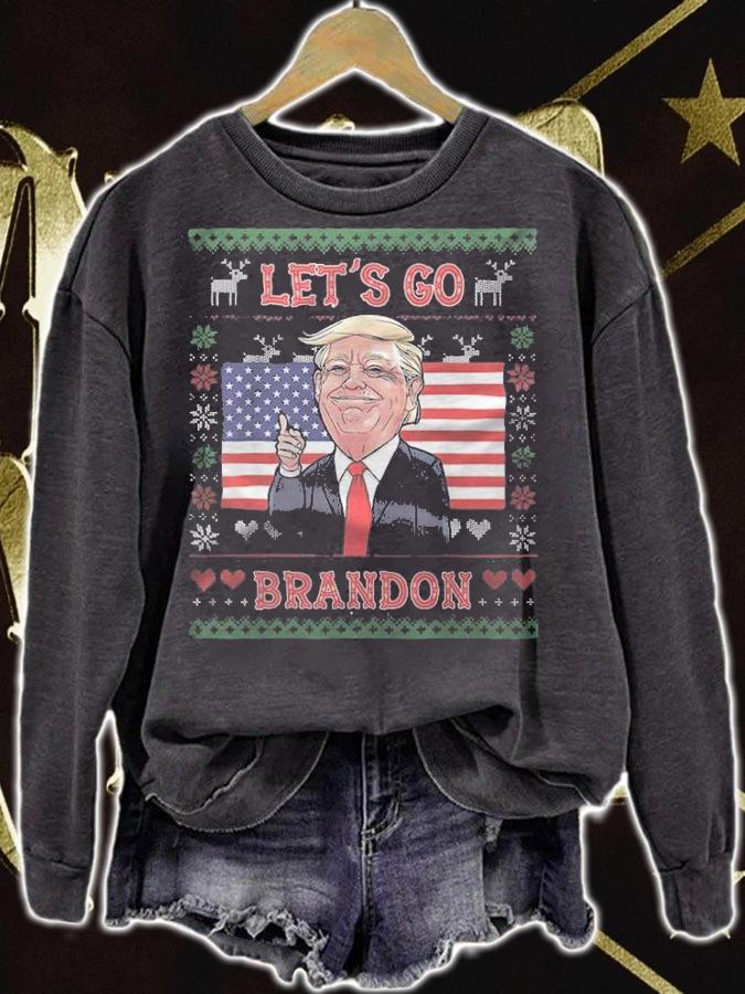 Let's Go Brandon Donald Trump US Flag Ugly Christmas T-Shirt