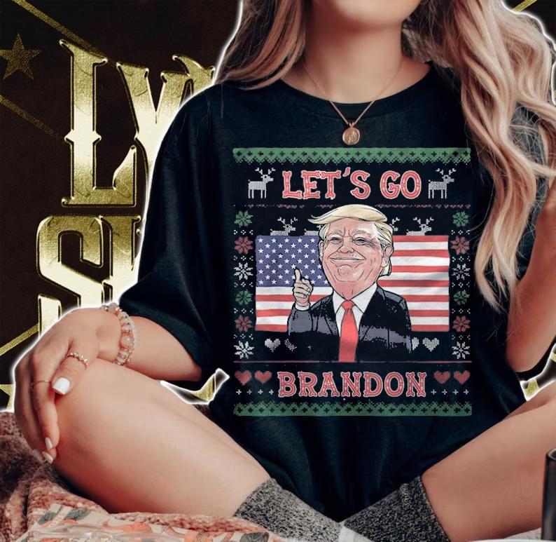 Let's Go Brandon Donald Trump US Flag Ugly Christmas T-Shirt