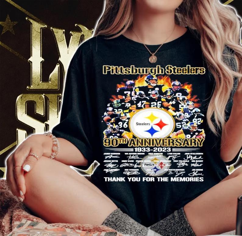 Pittsburgh Steelers 90th Anniversary 1933-2023 Signatures Thank You For The Memories Shirt woman shirt