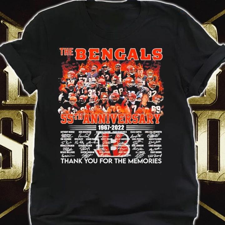 The Cincinnati Bengal 55th Anniversary 1967-2022 Signatures Thank You For The Memories Shirt