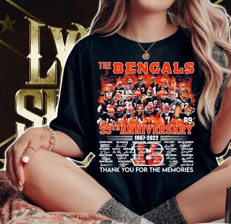 The Cincinnati Bengal 55th Anniversary 1967-2022 Signatures Thank You For The Memories Shirt