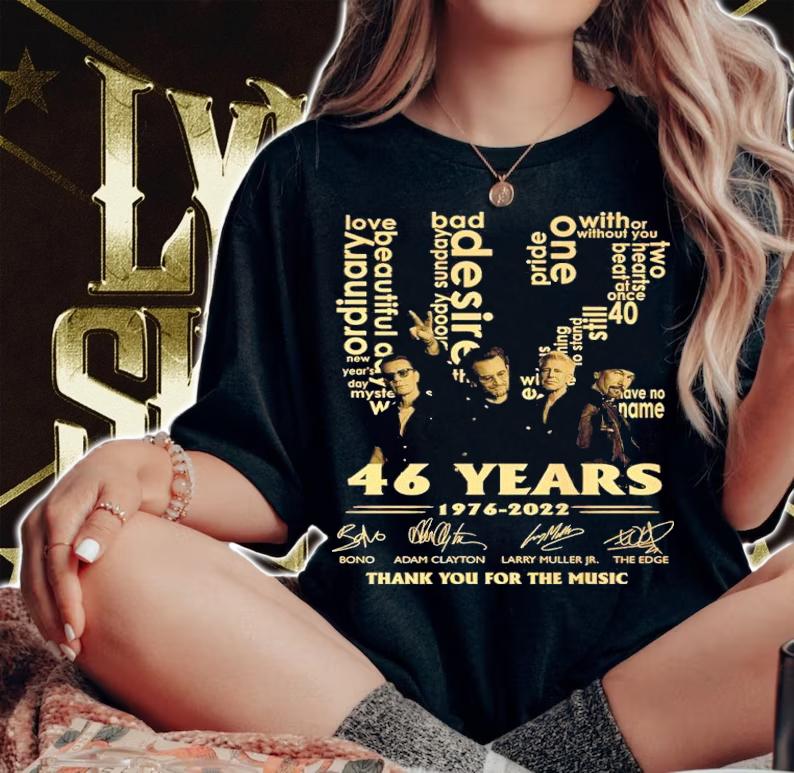 U2 46 Years 1976-2022 Signatures Thank You For The Music Shirt