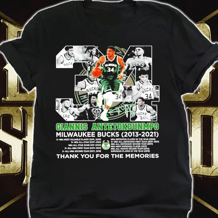 Giannis Antetokounmpo Milwaukee Bucks 2013-2021 signature shirt